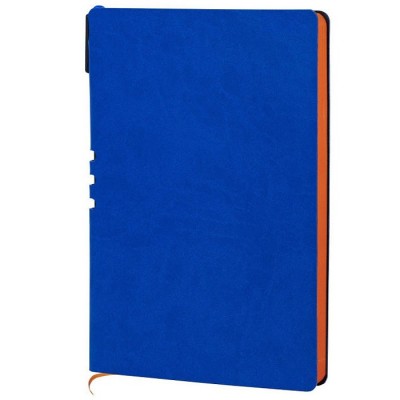 Ежедневник А5 недатированный с ручкой 128 л. мягкая обложка, иск. кожа, синий/оранжевый